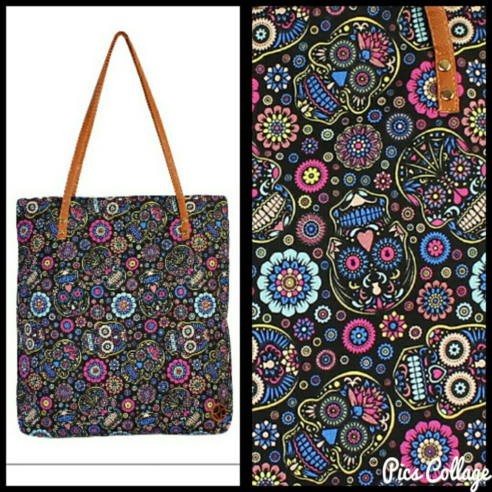 HP!*  Floral Sugar Skulls Vinyl Tote